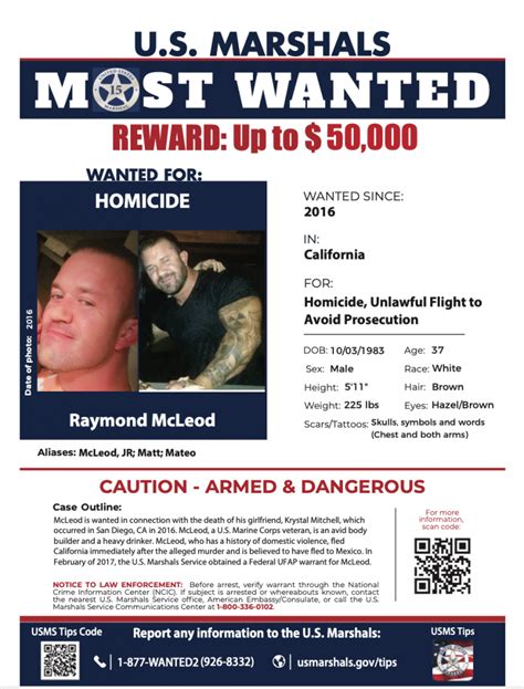 DA US Marshals Announce Up To 50 000 For Information On Former Marine