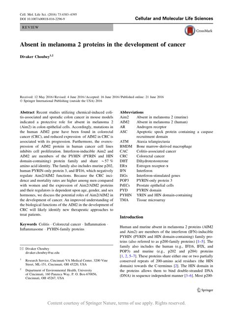 Absent In Melanoma 2 Proteins In The Development Of Cancer Request Pdf