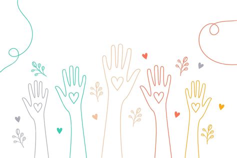 Free Vector Line Style Colorful Volunteers Group Hands Up With Love