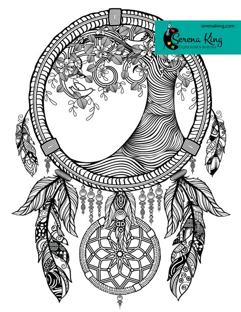 Tree Dreamcatcher Coloring Page | Dream catcher coloring pages