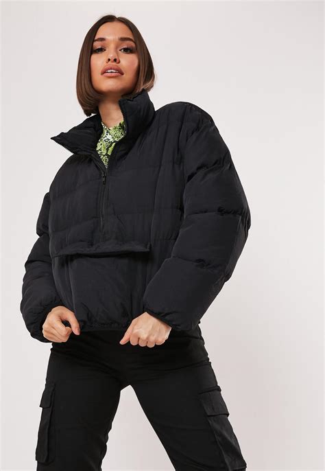 Black Cropped Overhead Puffer Jacket Missguided