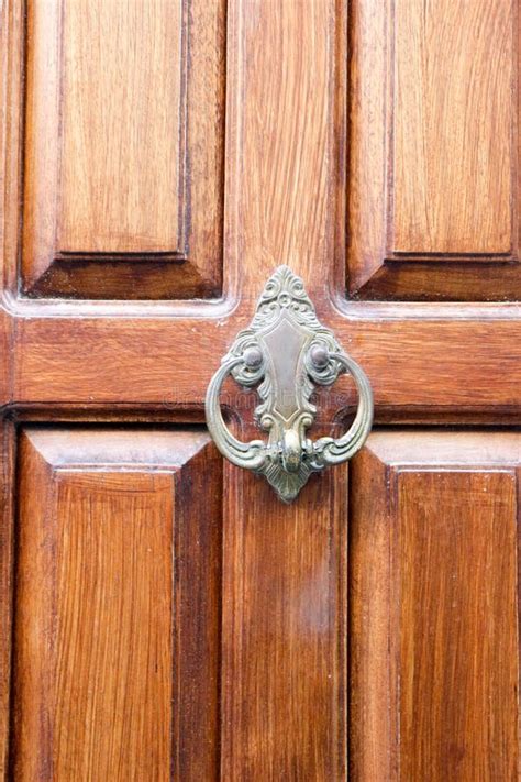 Vintage Bronze Door Handle On Old Maltese Wooden Door Valletta Malta