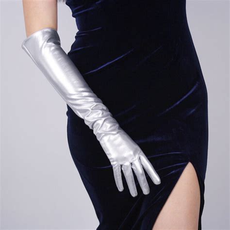 Latex Long Gloves Shine Leather Faux Patent Pu 20 50cm Opera Evening
