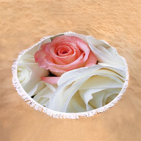 Pink Rose Among White Roses Round Beach Towel For Sale By Garry Gay