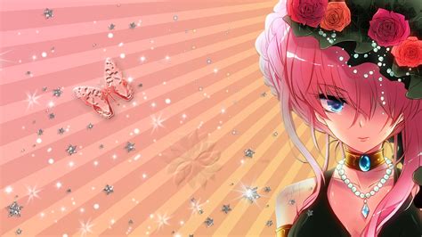 Wallpaper Anime Girl Wreath Rose Decoration