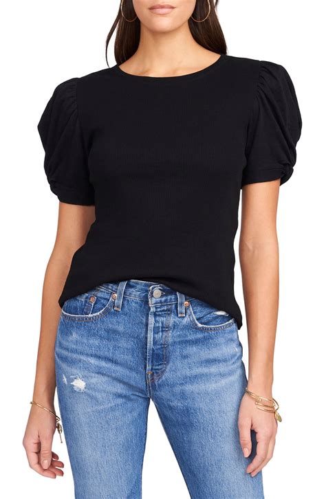 1state Puff Sleeve Rib Knit T Shirt Available At Nordstrom Puffed