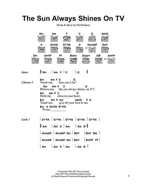 The sun always shines on t.v. The Sun Always Shines On TV sheet music by A-Ha (Lyrics ...