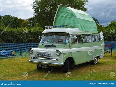 Classic Bedford Camper Van Parked In Field With Top Up Editorial Stock