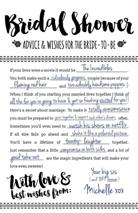 Fun Printable Bridal Shower Advice Cards Free Download Bridal