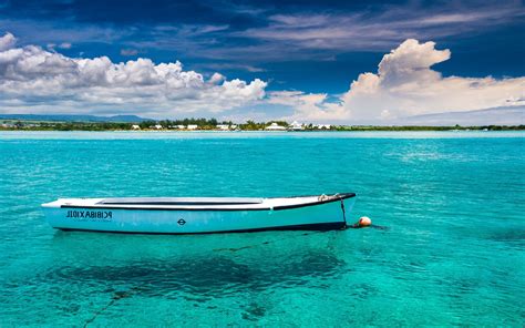 Mauritius Boat Island Clouds Water Sea Wallpapers Hd Desktop And