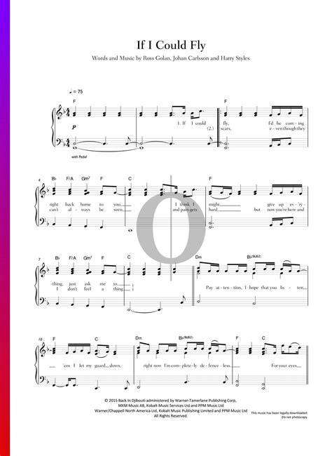 If I Could Fly Sheet Music Piano Voice Oktav