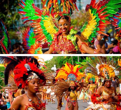gorgeous women in elaborate colorful caribbean carnival costumes at guadeloupe carnival parade