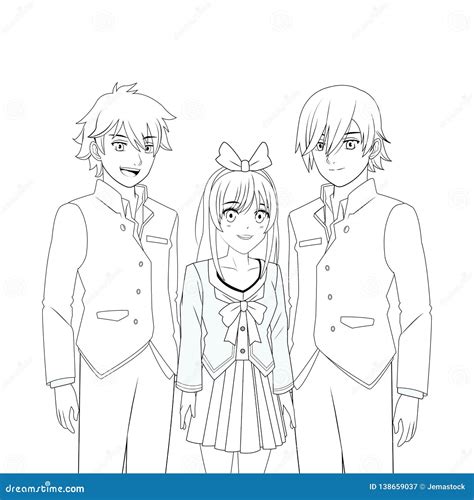 Anime Manga Group Stock Vector Illustration Of Cute 138659037