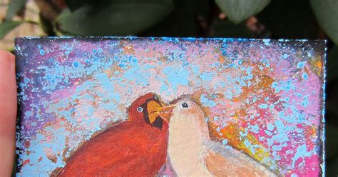Peaceofpi Studio Two Cardinal Birds Aceo Atc Painting