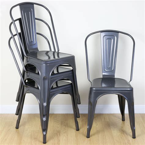 We know that you scour the web in order to find the best value on the market. Set of 4 Gunmetal Metal Industrial Dining Chair Kitchen/Cafe/Bistro Vintage Seat | eBay