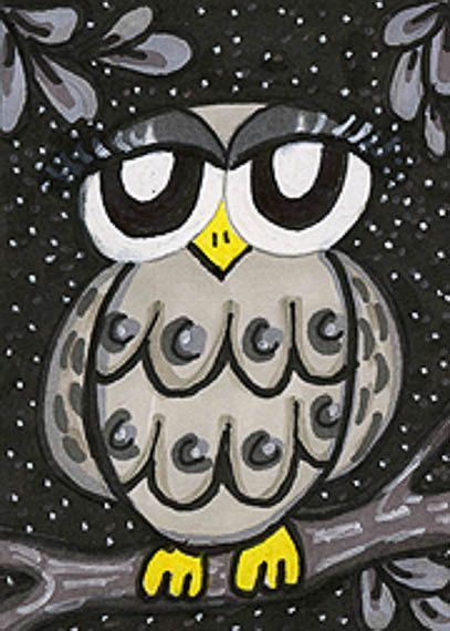 Funny Owl Print Grey Owl Art Whimsical Owl By Agirlanowlandacat 1000