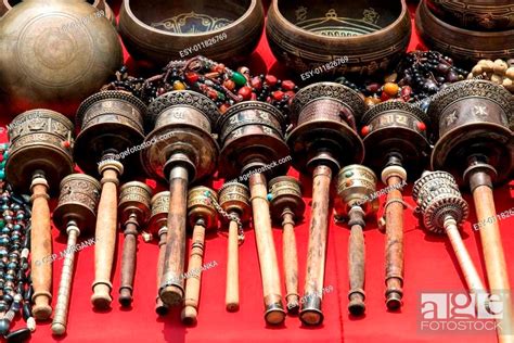 Bunch Of Traditional Souvenirs Market In Nepal Kathmandu Stock