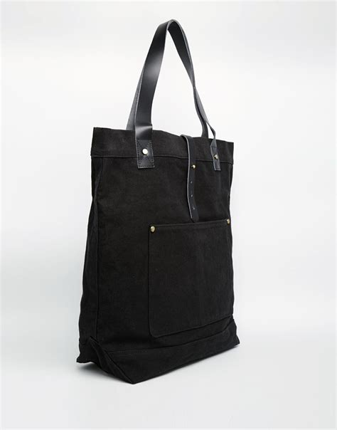 Asos Oversized Tote Bag In Black Canvas And Leather For