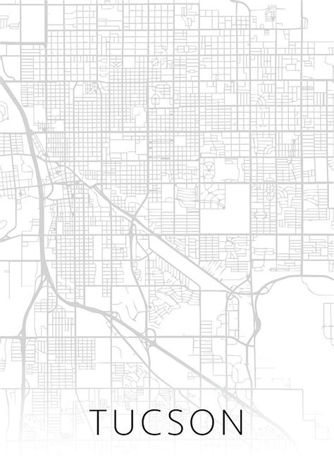 Tucson Arizona City Street Map Black And White Series Mixed Media By