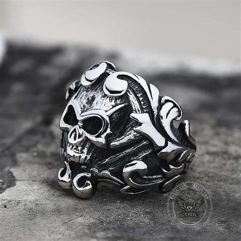 Gothic Vine Stainless Steel Skull Ring Gthic