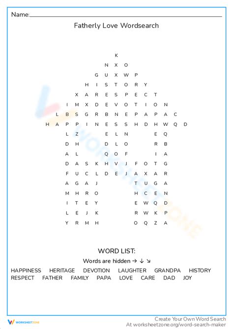 Fatherly Love Wordsearch Worksheet