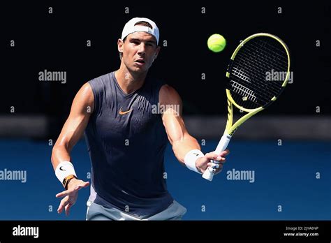 Rafael Nadal Of Spain Plays A Forehand During An Australian Open