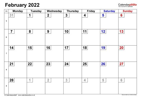Calendar February 2022 Uk With Excel Word And Pdf Templates