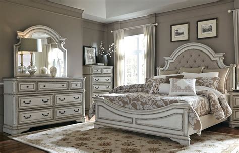 Magnolia Manor Antique White King Upholstered Panel Bed From Liberty