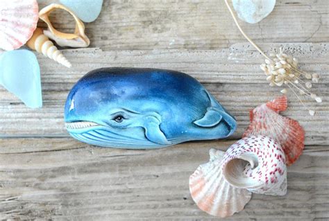 Blue Whale Painting On Stone Rock Painting Oil Painting Etsy