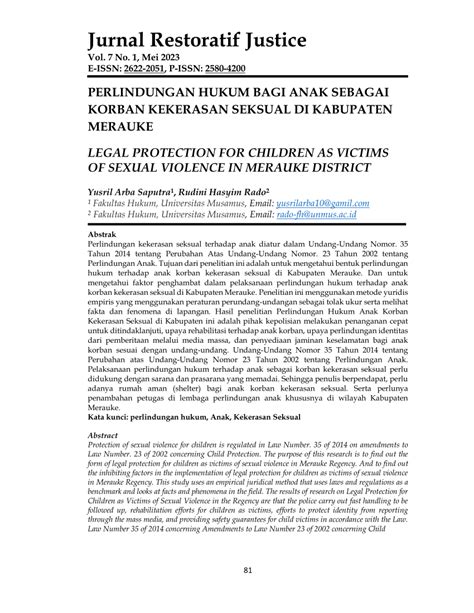 pdf perlindungan hukum bagi anak sebagai korban kekerasan seksual di kabupaten merauke
