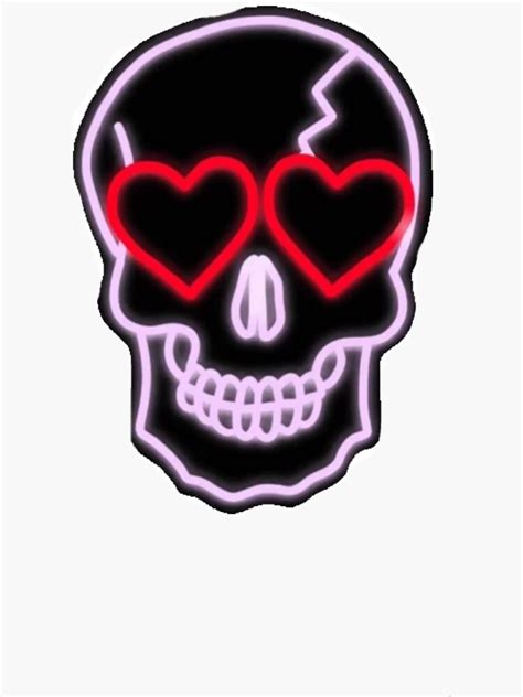 Neon Skull With Heart Eyes Sticker By Lwargon Redbubble