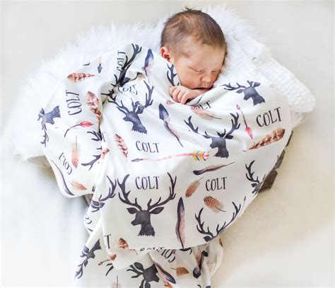 Personalized Baby Blanket Deer Antlers And Arrows Boho Hunting Nursery