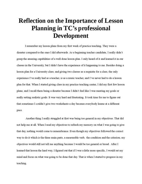 Reflection On The Importance Of Lesson Planning In Tc By Shirls Issuu