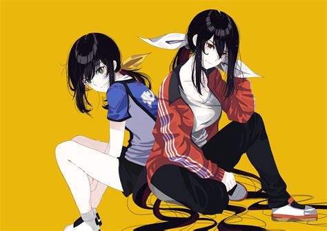 X Resolution Two Female Anime Characters Illustration HANEBADO Anime Girls