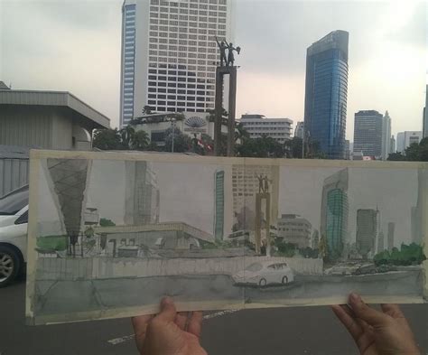 10 Sketsa Indah Pemandangan Kota Jakarta Mirip Banget Sama Aslin