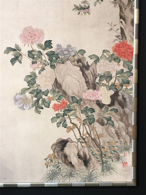 Modern Framed Chinese Hand Painted Chinoiserie Wallpaper Style Panel