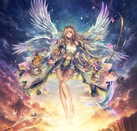 Anime Girls Anjos Asas Flores Anime Fantasy Anime Angel