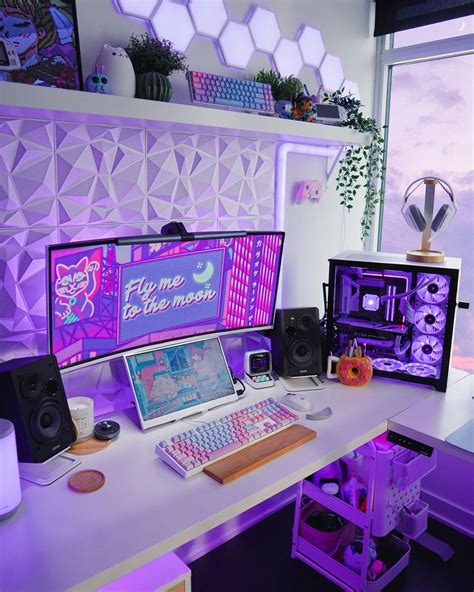Pink And Purple Gaming Setup For Inspiration For Gamer Girls With Neon Lights Gaming Computer