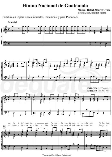 Partitura Del Himno Nacional De Guatemala