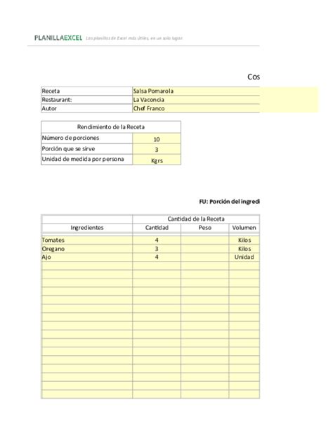 Plantilla Excel Para Calcular Costos Recetas Cocina Cómo Hacer Una