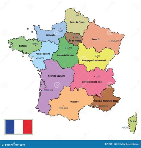 Carte De Frances Avec Des Régions Et Leurs Capitaux Illustration De