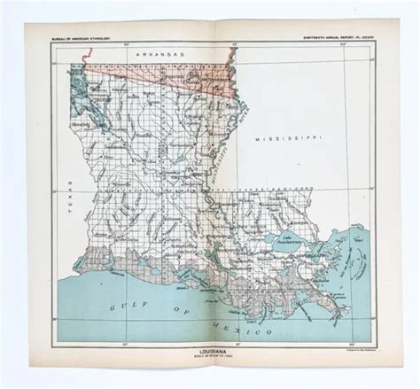 1899 Louisiana Map Caddo Quapaw Native American Indian Treaty Land