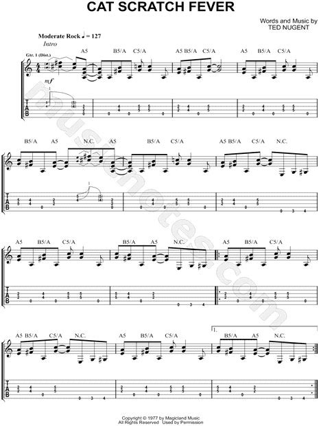 Ted Nugent Cat Scratch Fever Guitar Tab In A Minor Download And Print
