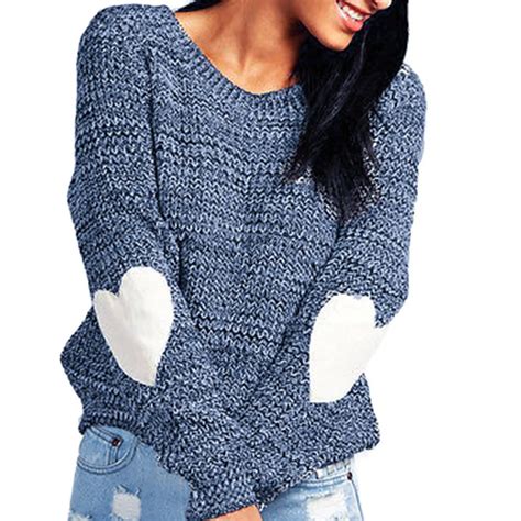 Women Fashion Hearted Sleeve Loose Knitted Causal O Neck Daliry Party