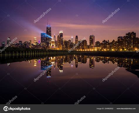 Beautiful Long Exposure Chicago Night Skyline Photo Building Lights