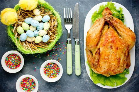 Easter Dinner Food Idea Roasted Easter Chicken Stock Image Image Of