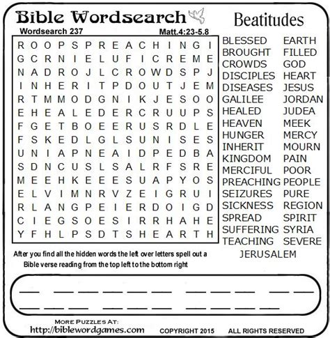 Free Bible Word Search Puzzle Beatitudes Bible Bible Activities