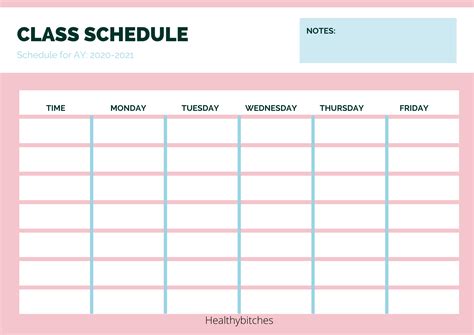 Free Printable Blank Class Schedule Template Ideal For Students Who