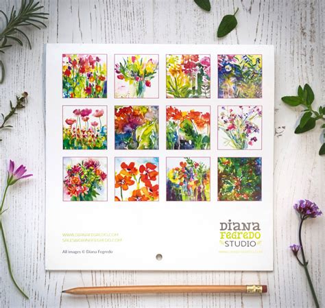 2019 Watercolour Flowers Wall Calendar By Diana Fegredo Studio