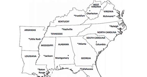 Free Printable Southeast Region States And Capitals Map Printable